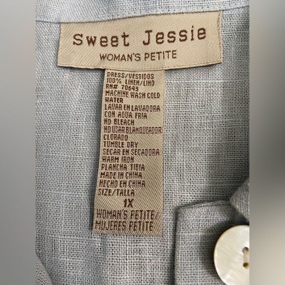 Sweet Jessie Women’s Petite 1X Light Blue Button Down Shirt Dress 100% Linen - Picture 10 of 13